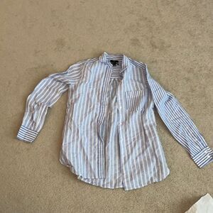 Jcrew Linen Button-down 0 Blue Striped